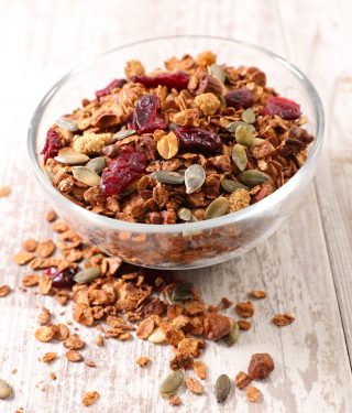 granola with cereal, nut and berry fruit